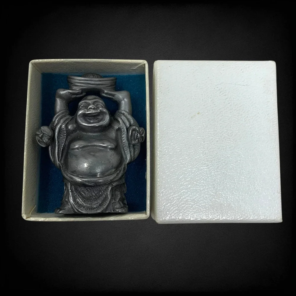 Vintage Torino Pewter Laughing Buddha Mini Trinket Box Hidden Compartment